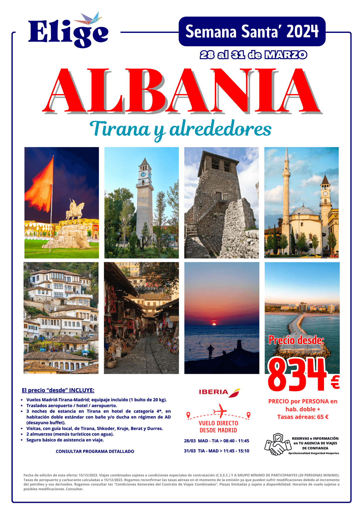 Circuito ALBANIA: TIRANA y ALREDEDORES, Semana Santa 2024, desde Madrid, 4 días-3 noches, vuelos directos, 3 noches de hotel 4*, traslados, visitas y 2 almuerzos, para Agencias de Viajes con Elige tu Viaje.