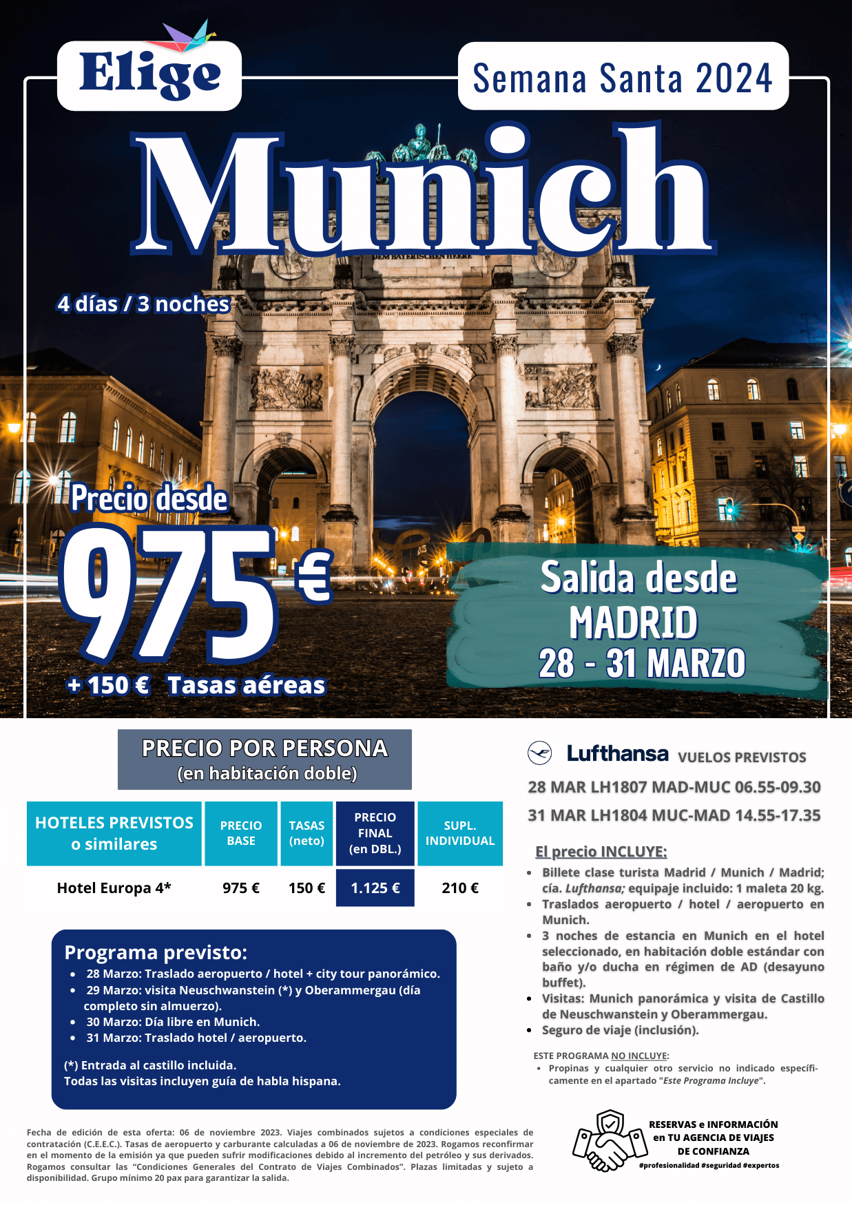 MUNICH, Semana Santa 2024 , 4 días-3 noches, con vuelos directos desde Madrid, hotel 4*, traslados y visitas para Agencias de Viajes con Elige tu Viaje.